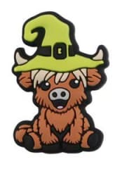 Cute Highland Cow in Lime Witch Hat Silicone Focal Bead