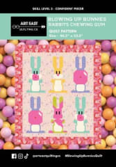 Blowing Up Bunnies - Rabbits Chewing Gum  Quilt Pattern shows the quilt with bunnies with chewing gum blown up.