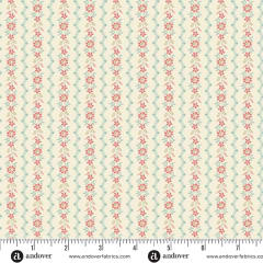 LIGHTHOUSE Shoreline Stripe in Seashell Cream by Laundry Basket Quilts shows a  small  scale floral incream, pink and blue.