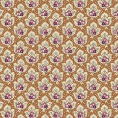This pretty leafy blender print features a leaf with 3 prongs on a caramel ground with teeny tiny dots in between.
