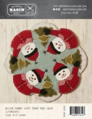 Basin Penny Mats Thru the Year - January from Buttermilk Basin shows 4 jolly snowmen and  4 evergreen trees.