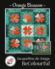 Orange Blossom Quilt Pattern by BeColourful shows a picture of a teal and orange quilt with orange blossoms.