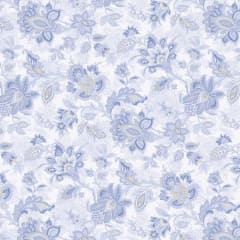 This image shows the chintz design of the Wide Backing fabric in light blue.