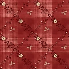 BUCKLEBERRY CHINTZ  Geometrics Red by Michelle Yeo shows an Red plaid with an overlay of flowers and vines.