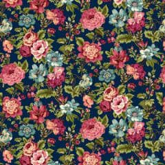 MARIAKERKE  PRUSSIAN BLUE  by Michelle Yeo   shows a blue floral fabric with flowers