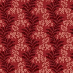 BANNARD HILLS: Serpentine vine Stripe features a large scale leafy stripe in shades of red designed by Michelle Yeo.