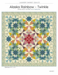 Alaska Rainbow Twinkle Quilt Pattern by Laundry Basket Quilts cover shows a kaleidoscope quilt in fall colors.