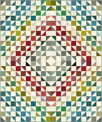 Altitude Quilt Pattern cover shows a scrappy pieced quilt made of squares and half square triangles in a large variety of colors.
