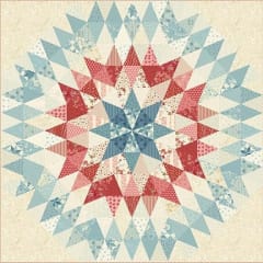 Liberty Star Quilt Pattern cover shows a the red, white and blue kaleidoscope quilt.