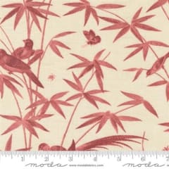 Charmont Bird Toile Pearl Faded Red shows a red and cream bird toile print from the 19th century.