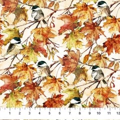 Autumn Breeze Cream Black Capped Chickadees by  Deborah Edwards & Melanie Samra