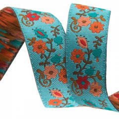 Renaissance Ribbon: 5/8in Ribbon Blue Mini Suzani by Kaffe Fassett