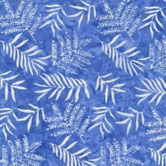 TONGA BLUEBELL BATIK  Bluebell Fern # B2534-BLUEBELL  shows an overall design of white ferns on a cobalt blue ground.