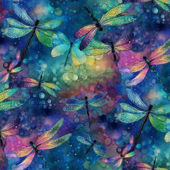 Dragonfly Illusion: Dream Packed Dragonflies # CD3206-FANTASY shows a packed dragonfly design in ldark shades of blue and teal.