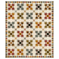 The cover shows a quilt in a variety of colors with a pieced border.