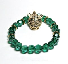 CB-01-STONE 8mm ROUND GREEN CRYSTAL BEAD BRACELET IN LEOPARD  DESIGN-7 1/2"