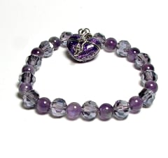 CB-02-STONE 8mm ROUND CRYSTAL BEAD BRACELET IN PURPLE HEART LOCKET DESIGN-7 1/2"
