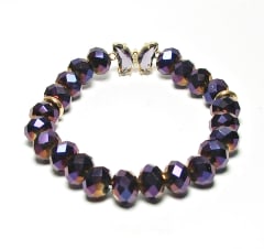 CB-04 STONE 8mm ROUNDELLE CRYSTAL BEAD BRACELET IN PURPLE BUTTERFLY DESIGN 7 1/2"