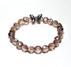 CB-07 STONE 8mm ROUND CRYSTAL BEAD BRACELET IN BUTTERFLY DESIGN-7 1/2"