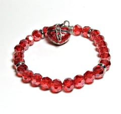 CB-08 STONE 8mm ROUND CRYSTAL BEAD BRACELET IN RED HEART LOCKET DESIGN  DESIGN-7 1/2"