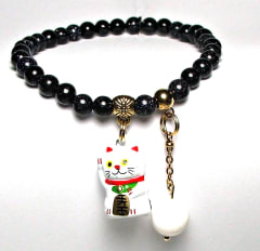 SB-01-STONE 8mm ROUND BEAD BRACELET INLUCKY CAT DESIGN-7 1/2"