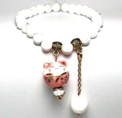 SB-02 STONE 6mm ROUND BEAD BRACELET IN PINK CAT DESIGN-7 1/2"