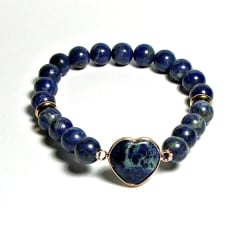 SB-050-STONE 8mm ROUND BEAD BRACELET IN BLUE HEART DESIGN-7 1/2"