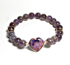 SB-057-STONE 8mm ROUND BEAD BRACELET IN PURPLE HEART DESIGN-7 1/2"