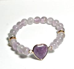 SB-060-STONE 8mm ROUND BEAD BRACELET IN PURPLE HEART DESIGN-7 1/2"