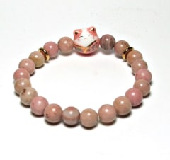 SB-099-STONE 8mm ROUND BEAD BRACELET INPINKISH CAT DESIGN-7 1/2"