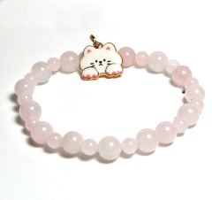 SB-104-STONE 8mm ROUND BEAD BRACELET IN WHITE  CAT DESIGN-7 1/2"
