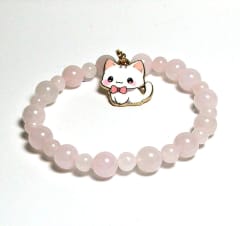 SB-105-STONE 8mm ROUND BEAD BRACELET IN WHITE CAT #2  DESIGN-7 1/2"