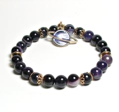 SB-106-STONE 8mm ROUND BEAD BRACELET IN SATURN DESIGN-7 1/2"