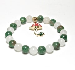 SB-119-STONE 8mm ROUND BEAD BRACELET IN MUSHROOM  DESIGN-7 1/2"