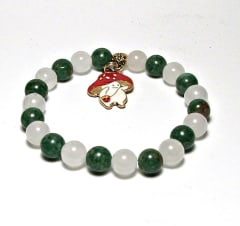 SB-120-STONE 8mm ROUND BEAD BRACELET IN MUSHROOM  DESIGN-7 1/2"