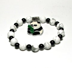 SB-121-STONE 8mm ROUND BEAD BRACELET IN PANDA DESIGN-7 1/2"