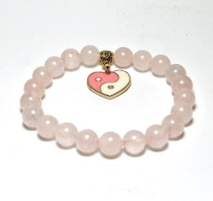 SB-123-STONE 8mm ROUND BEAD BRACELET IN PINK YIN YANG DESIGN-7 1/2"