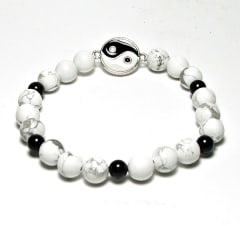 SB-125-STONE 8mm ROUND BEAD BRACELET IN YIN YANG DESIGN-7 1/2"