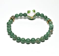 SB6-004-6mm STONE ROUND BEAD BRACELET INGREEN CAT DESIGN -7 1/2"