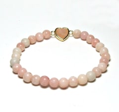 SB6-006-6mm STONE ROUND BEAD BRACELET IN PINK HEART DESIGN -7 1/2"