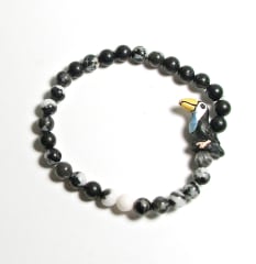 SB6-014-6mm STONE ROUND BEAD BRACELET IN TUCAN DESIGN -7 1/2"