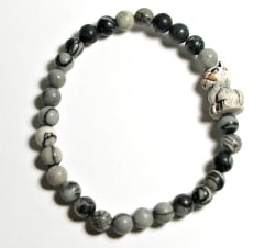 SB6-015-6mm STONE ROUND BEAD BRACELET IN CAT DESIGN -7 1/2"
