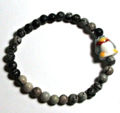 SB6-018-6mm STONE ROUND BEAD BRACELET IN PENGUIN DESIGN -7 1/2"