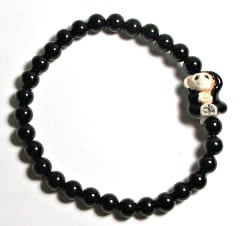 SB6-020-6mm STONE ROUND BEAD BRACELET IN MONKEY DESIGN -7 1/2"