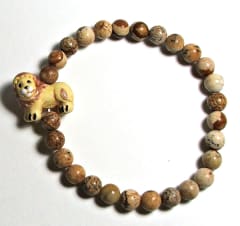 SB6-021-6mm STONE ROUND BEAD BRACELET IN LION DESIGN -7 1/2"
