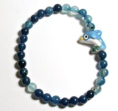 SB6-023-6mm STONE ROUND BEAD BRACELET INDOLPHIN DESIGN -7 1/2"