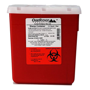 OakRidge Products Sharps Container OakRidgeâ„¢ Translucent Red Base 6-1/3 L X 4-2/3 W X 6-1/3 H Inch Vertical Entry 0.55 Gallon