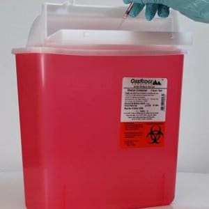 OakRidge Products Sharps Container OakRidgeâ„¢ M Style Translucent Red Base 10-3/20 H X 4.67 W X 12.09 L Inch Horizontal Entry 1.25 Gallon