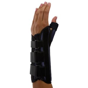 Bird & Cronin Wrist Brace with Thumb Spica PremierÂ® Aluminium / Foam / Nylon / Plastic / Polyester Left Hand Black Large