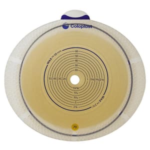 Coloplast SenSuraÂ® Flex Flat Ostomy Barrier, Trim to fit 10 â€“ 48 mm Stoma Opening, Red